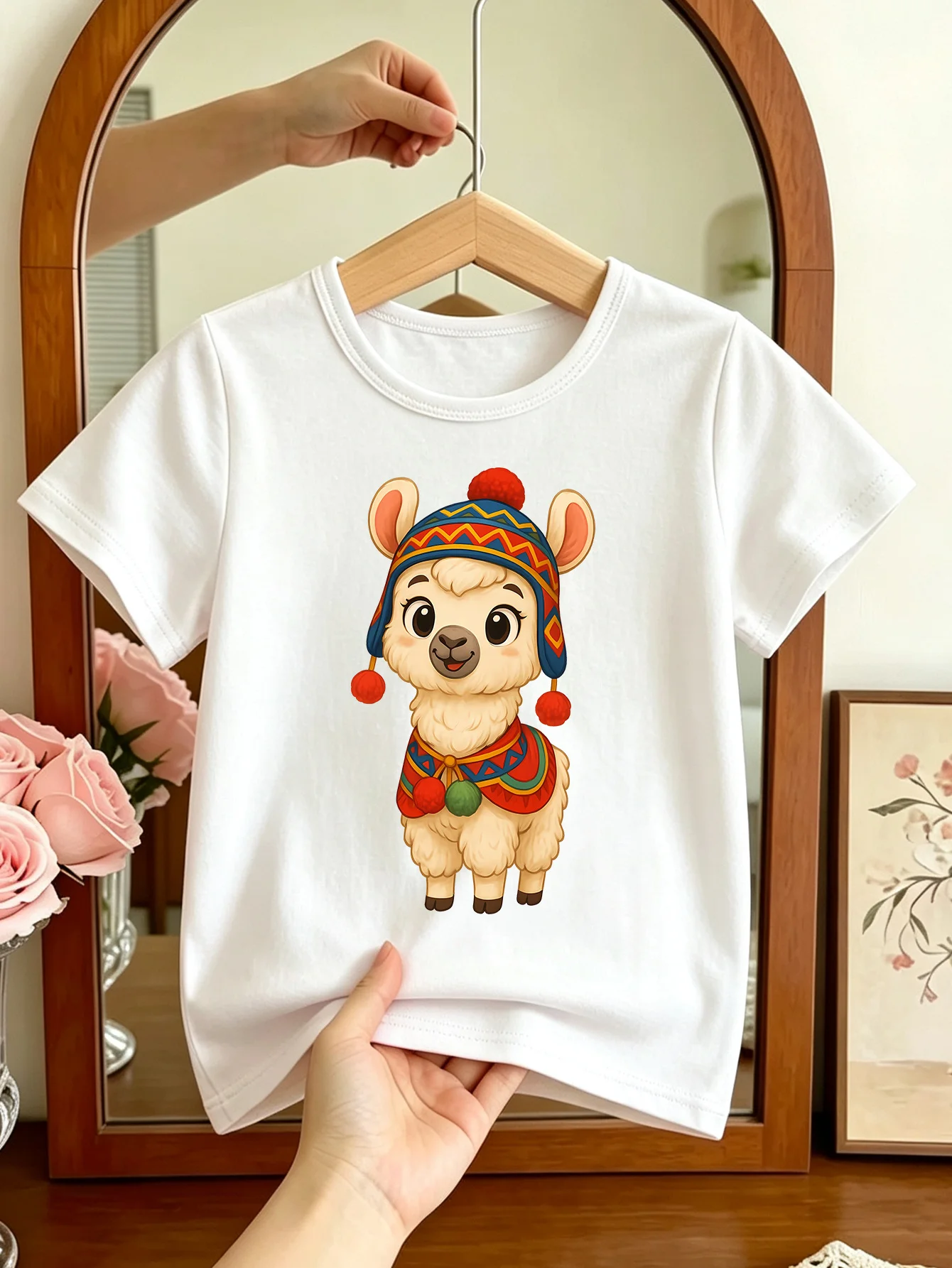 Summer Loving Kids Clothing - 사랑스러운 만화 라마 패턴 어린이 반팔