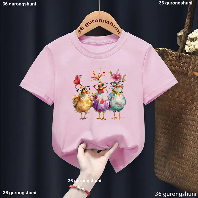 Summer Loving Kids Clothing - 사랑스러운 치킨 꽃 프린트 T 셔츠