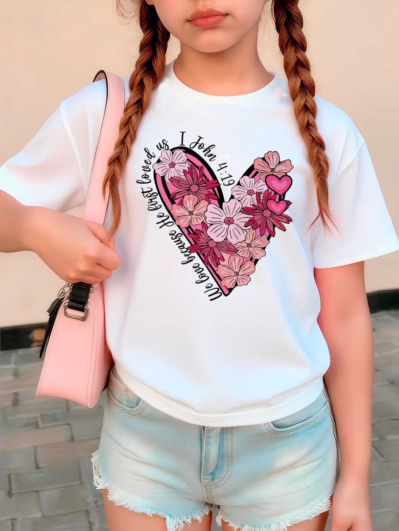 Summer Loving Kids Clothing - 빈티지 꽃 사랑 하트 디자인 티셔츠