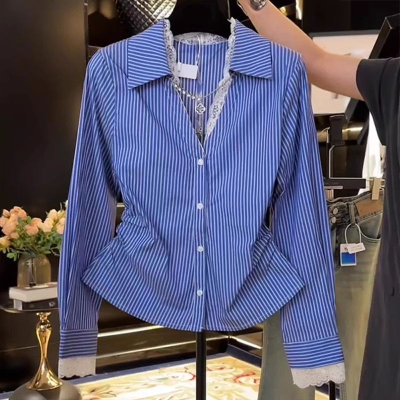 우아한 레이스 패치 워크 Pleated 슬림 블라우스  - Summer Clothing Trends For Women 리뷰 및 가격