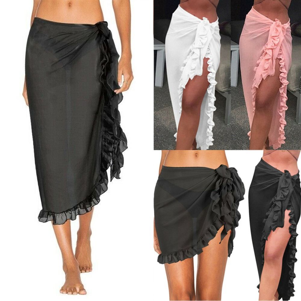 랩 스카프 러플 디자인 사롱 솔리드 컬러 쉬폰 소재 비 - Sarong Pareo Wrap 리뷰 및 가격