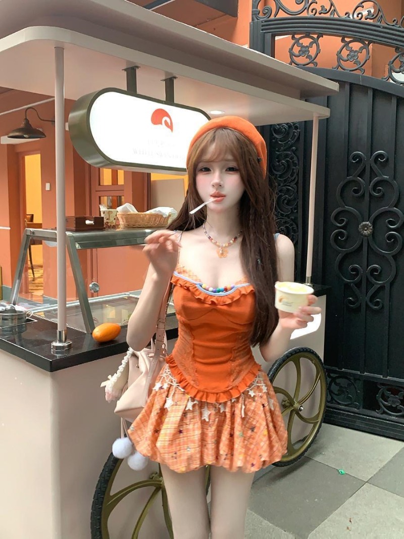 여름 신상 오렌지 도파민 스위트 스파이시 걸 레이스 캐 - Summer Clothing Girl 리뷰 및 가격