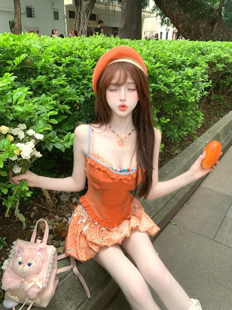 여름 신상 오렌지 도파민 스위트 스파이시 걸 레이스 캐 - Summer Clothing Girl 리뷰 및 가격