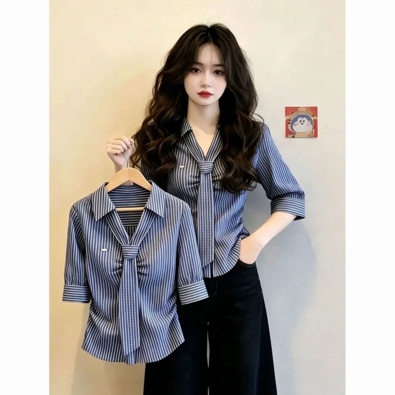 폴로넥 레이싱 반팔 슬림 스트라이프 우아한 블라우스 여 - Summer Clothing Trends For Women 리뷰 및 가격
