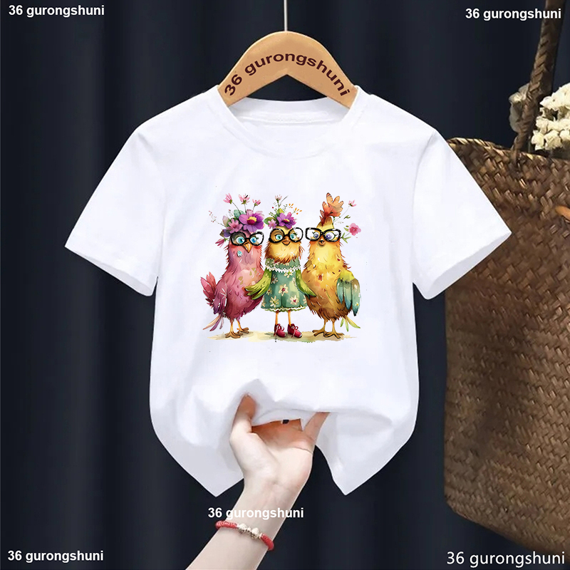 사랑스러운 치킨 꽃 프린트 T 셔츠 소녀 재미 있은 화 - Summer Loving Kids Clothing 리뷰 및 가격