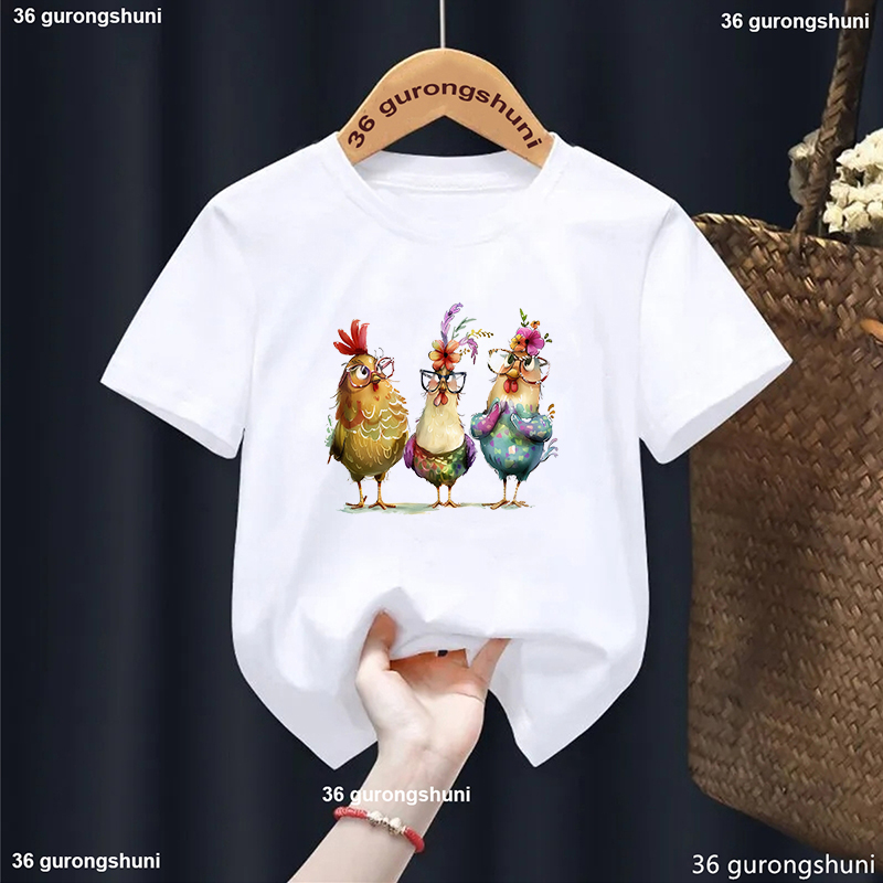 사랑스러운 치킨 꽃 프린트 T 셔츠 소녀 재미 있은 화 - Summer Loving Kids Clothing 리뷰 및 가격