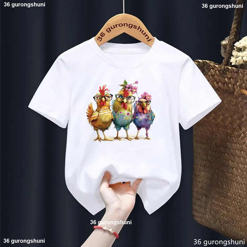 사랑스러운 치킨 꽃 프린트 T 셔츠 소녀 재미 있은 화 - Summer Loving Kids Clothing 리뷰 및 가격