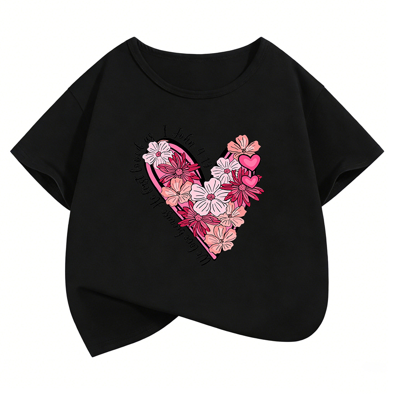 빈티지 꽃 사랑 하트 디자인 티셔츠 프린트 티셔츠 소녀 - Summer Loving Kids Clothing 리뷰 및 가격