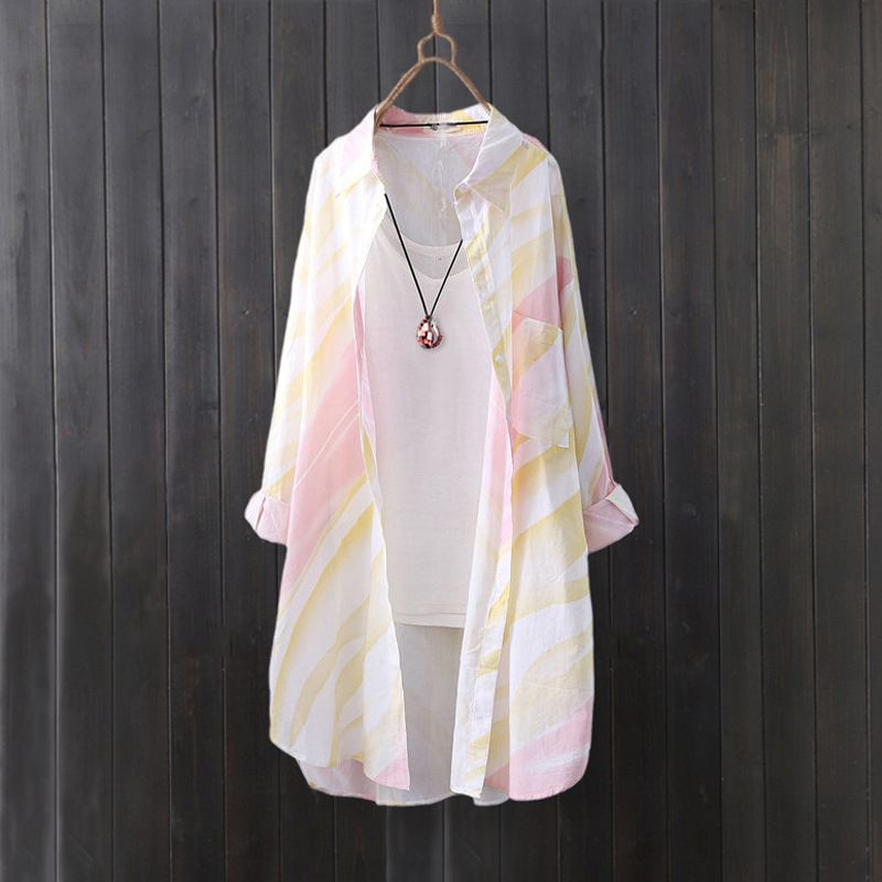쉬폰 셔츠 여성 여름 중간 길이 탑 프린트 보호 의류  - Summer Clothing Design 리뷰 및 가격
