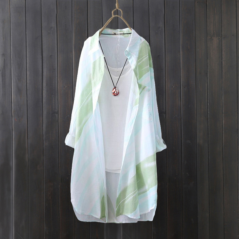 쉬폰 셔츠 여성 여름 중간 길이 탑 프린트 보호 의류  - Summer Clothing Design 리뷰 및 가격