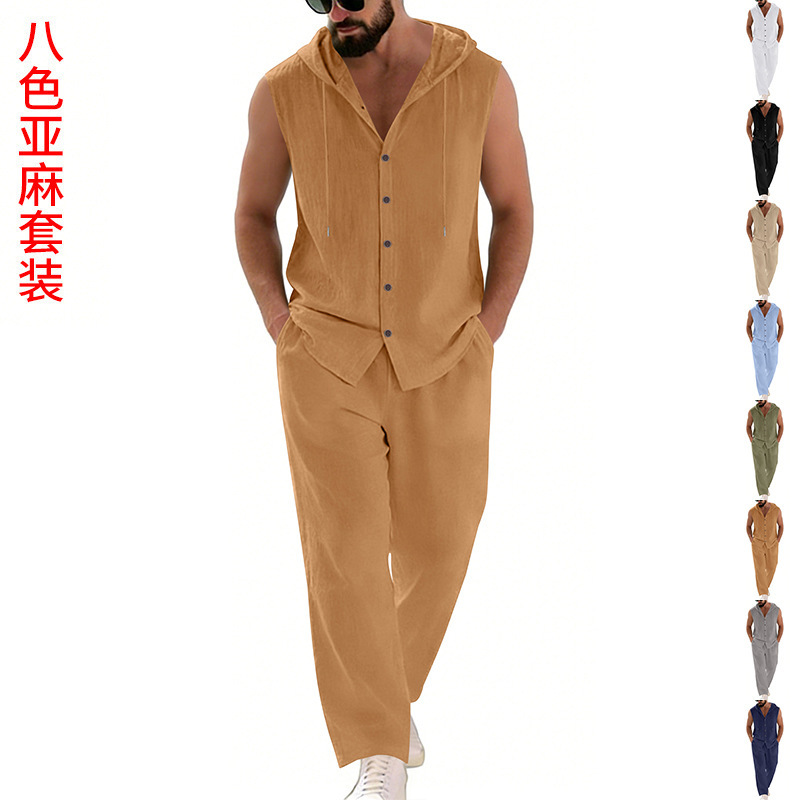 남성 캐주얼 린넨 수트 후드 스웨터 및 바지 세트 단색 - Summer Clothing Usa 리뷰 및 가격
