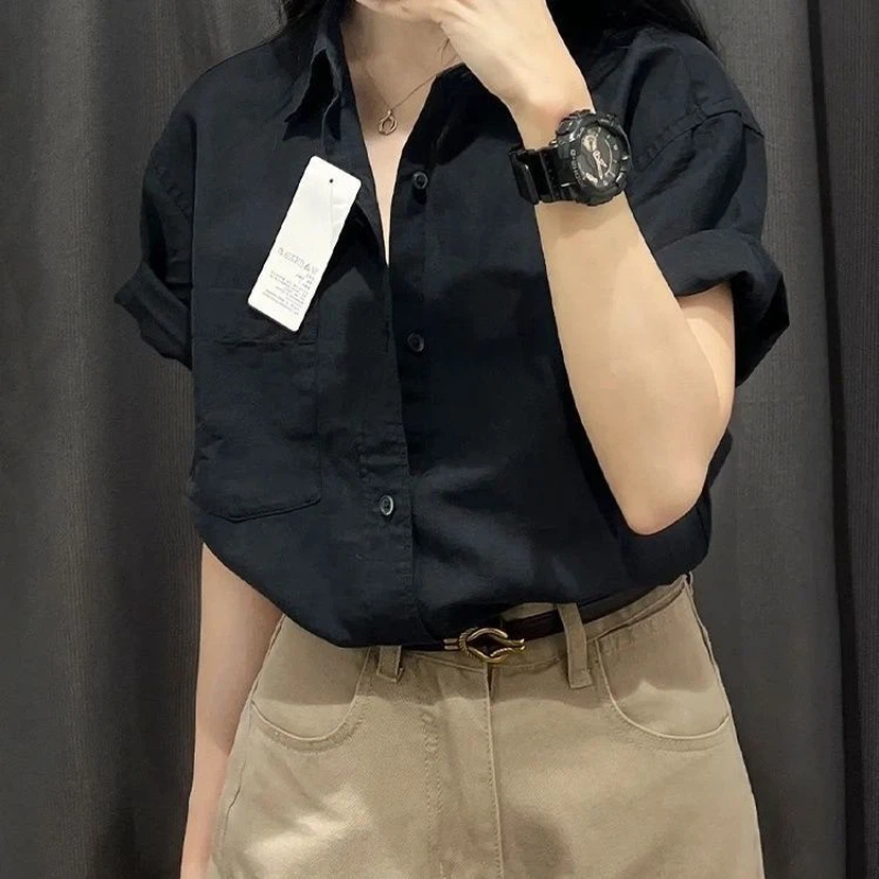 한국식 반팔 폴로넥 솔리드 심플 셔츠 탑 신상 여름 버 - Summer Clothing Trends For Women 리뷰 및 가격