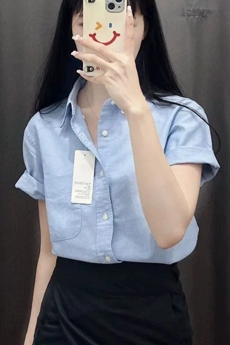 한국식 반팔 폴로넥 솔리드 심플 셔츠 탑 신상 여름 버 - Summer Clothing Trends For Women 리뷰 및 가격