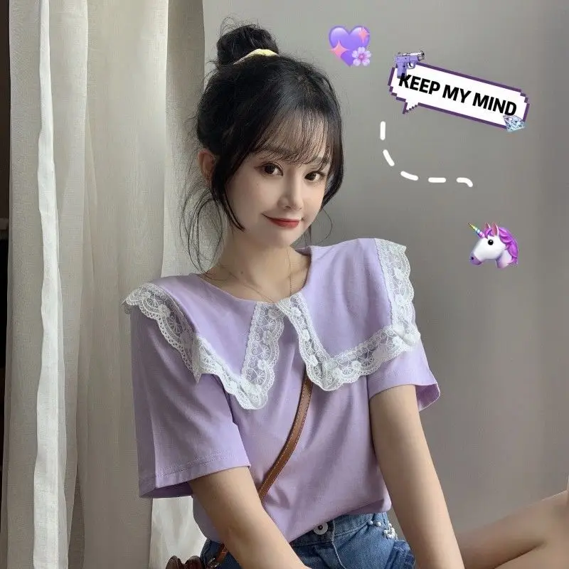 여성용 귀여운 탑 칼라 카와이 여성 셔츠 및 블라우스  - Summer Clothing Trends For Women 리뷰 및 가격