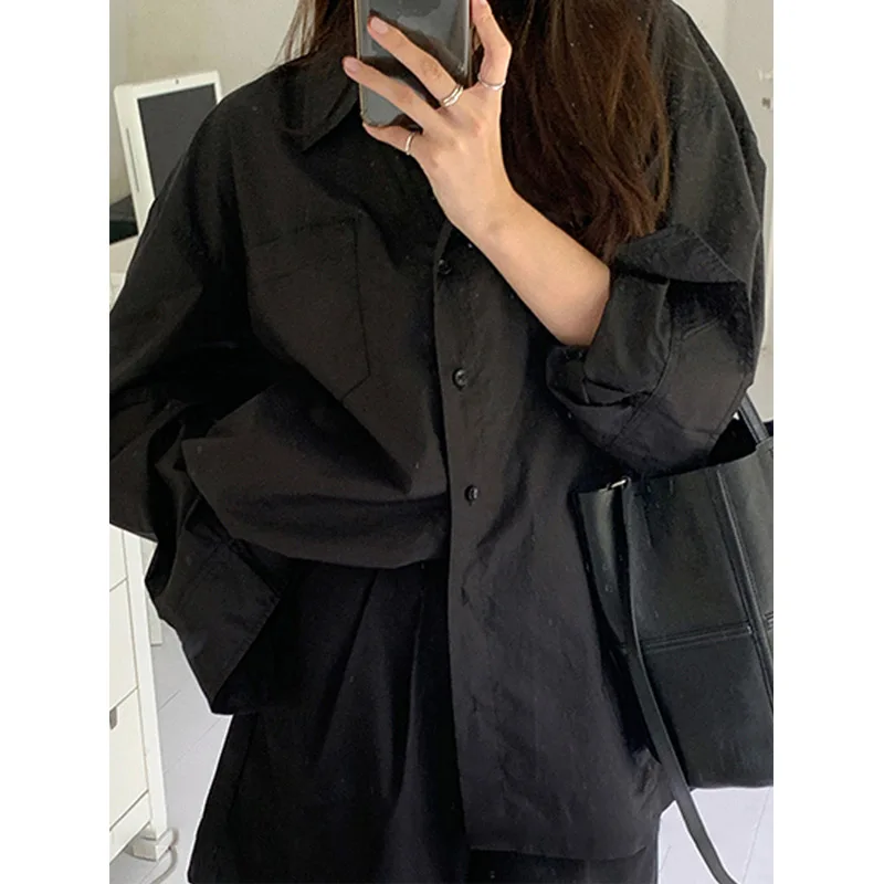 용수철 블랙 루즈 셔츠 상의, 폴로 넥, 단색 긴팔,  - Summer Clothing Trends For Women 리뷰 및 가격